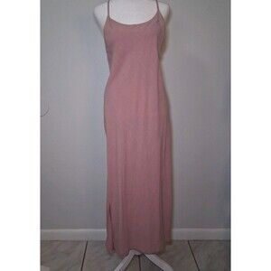 NWT Linen Blend Pink Maxi Dress Sz M Spaghetti Strap Summer Boho Hippie  Pastel